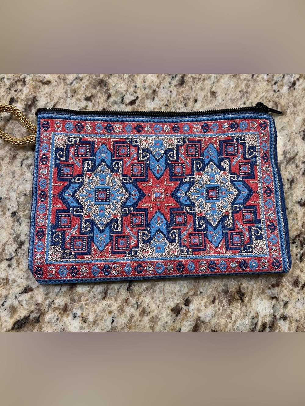 Boho Red & Blue Tapestry Zip Clutch